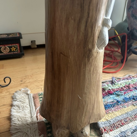 Handcrafted Large Wooden Artisan Cat Figurine Indonesia  - Cream and Brown - Picture 8 of 16